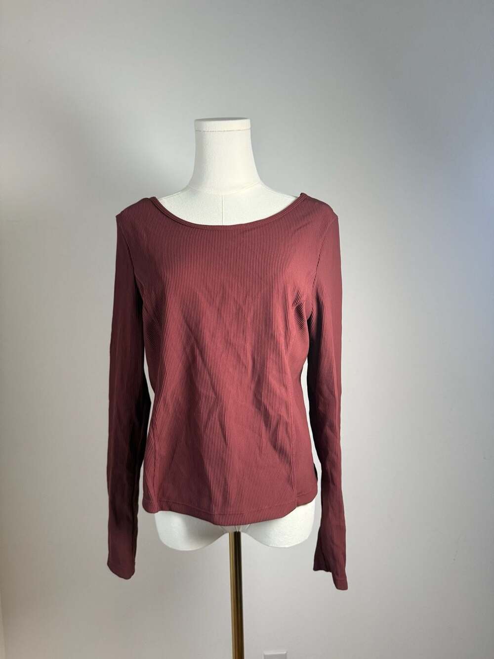 Halara Women's Ribbed Long Sleeve Boat Neck Top Size L Coffee Brown